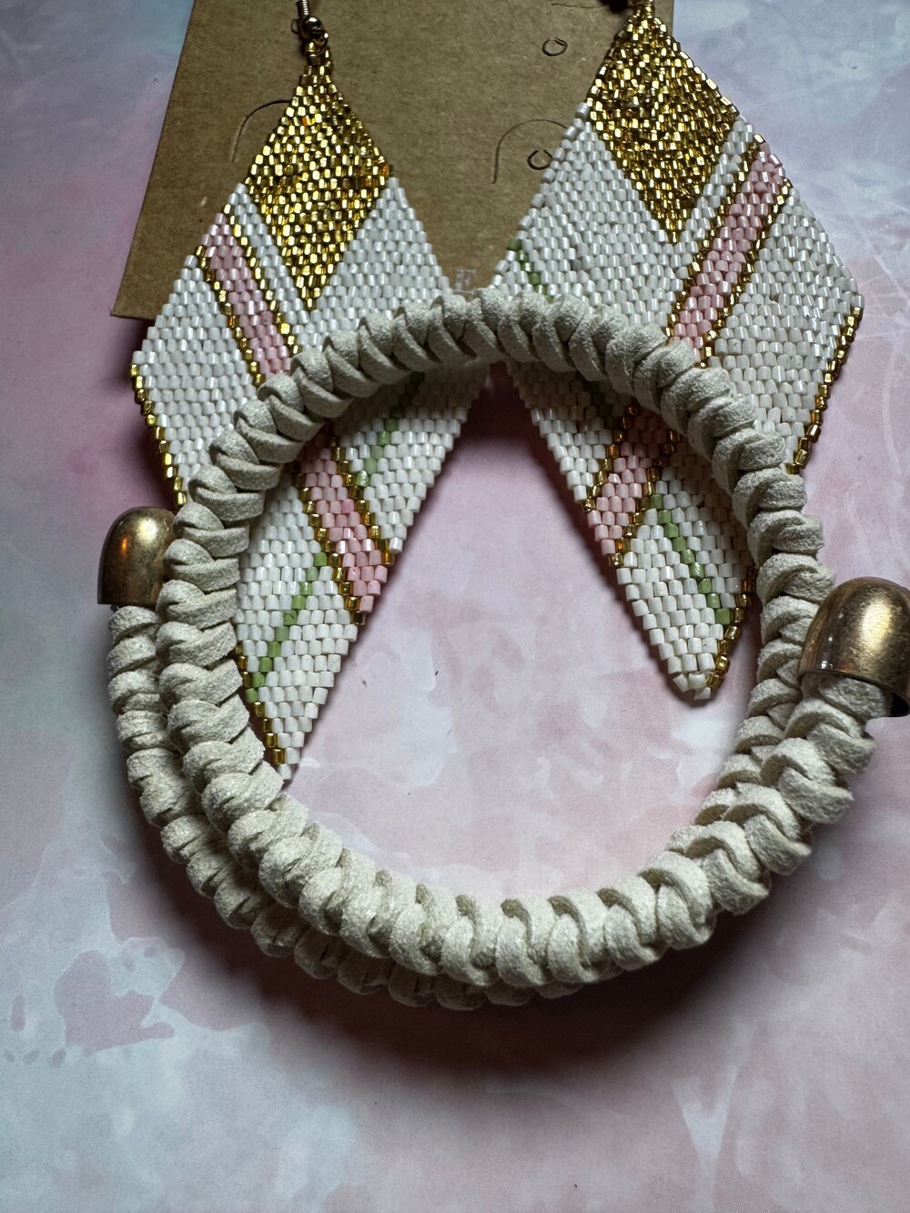 ★ Plunder Beaded Statement Earrings & Cream Braided Bracelet Jewelry Set